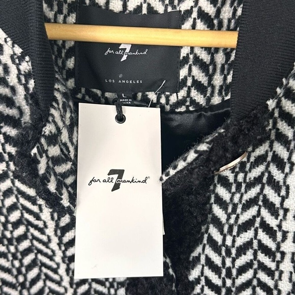 7 FOR ALL MANKIND Black and White Mixed Media Tweed Sherpa Jacket Large - Picture 7 of 7